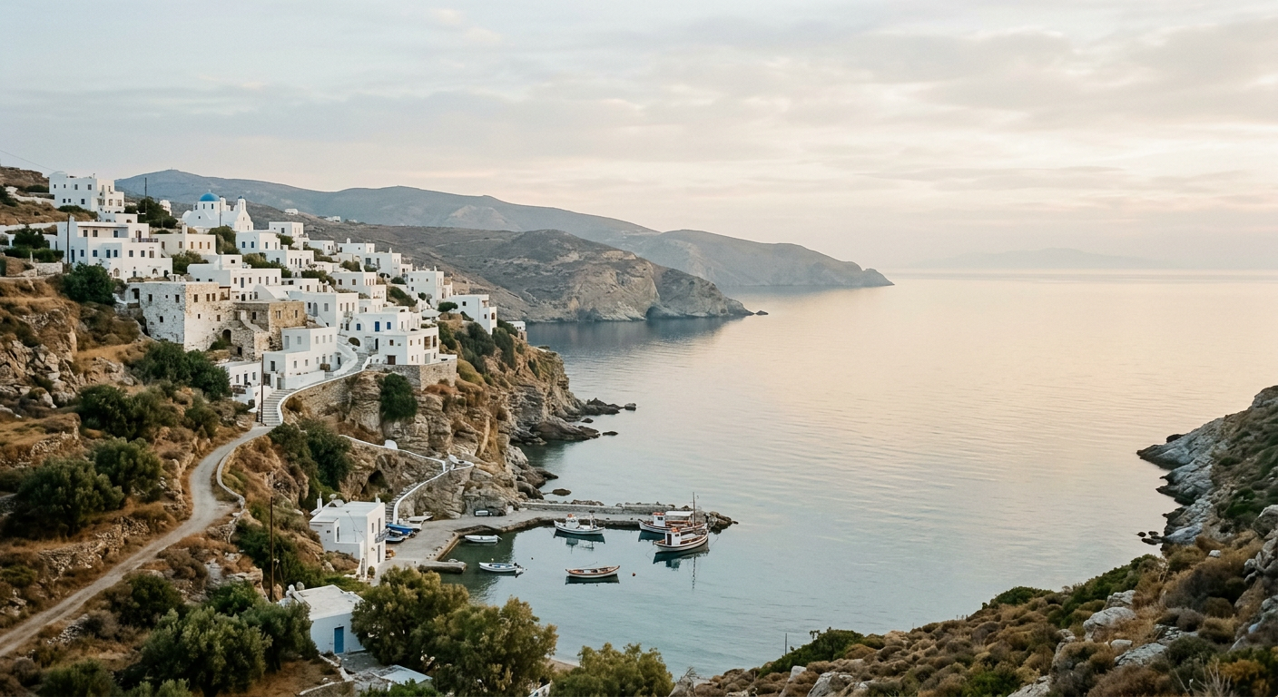 Whitewashed architecture above a calm Mediterranean sea